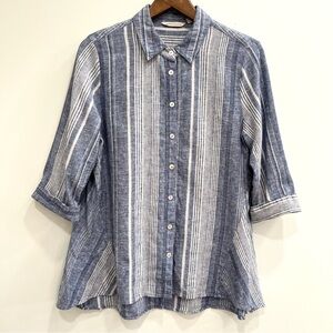 Soft Surroundings Striped Button Down Tunic Top Linen Cotton Blend Size Large